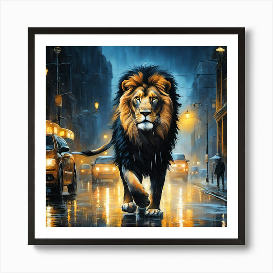 Lion In The Rain 1 Art Print Framed Wall Art Poster Canvas Print Picture