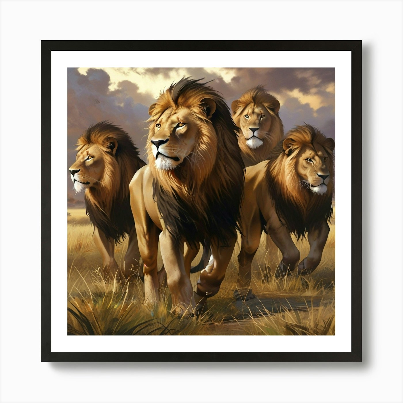 Lions In The Grass Art Print Framed Wall Art Poster Canvas Print Picture