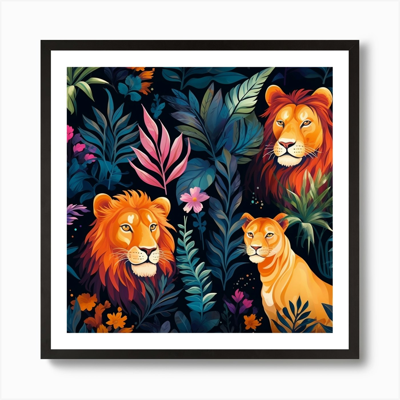 Lions In The Jungle 3 Art Print Framed Wall Art Poster Canvas Print Picture