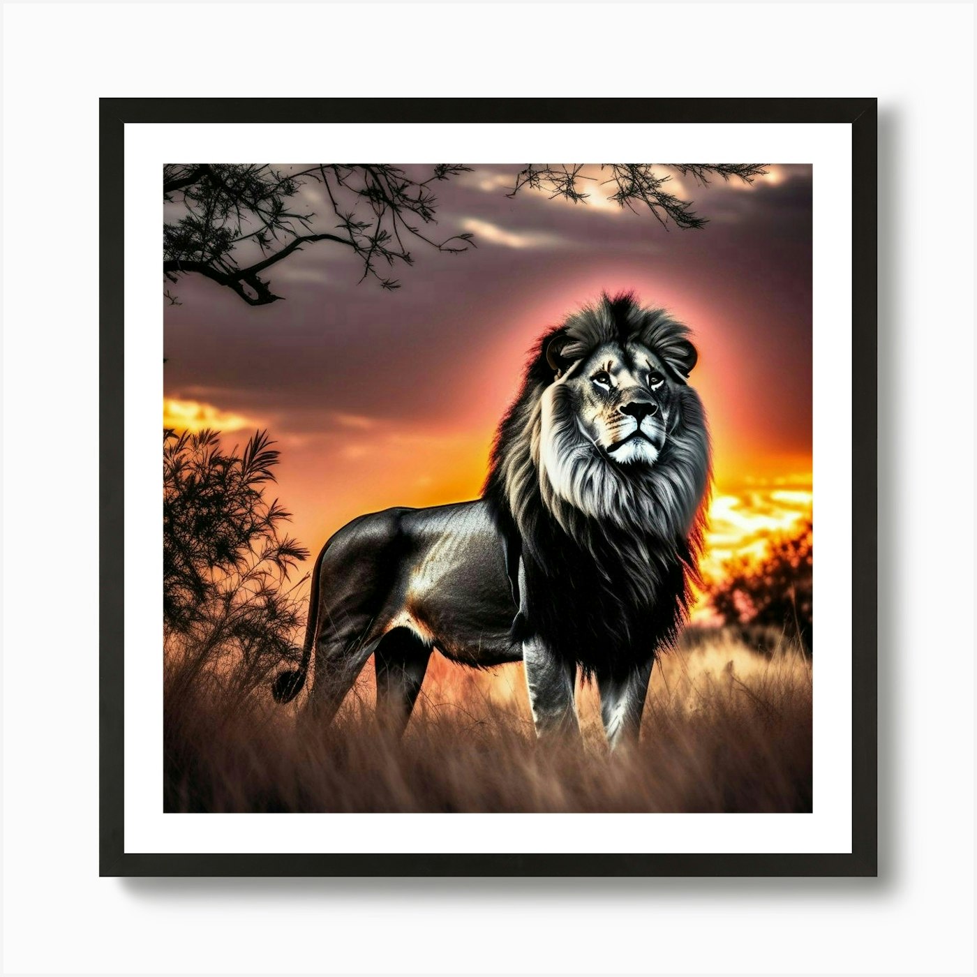 Lion At Sunset 21 Art Print Framed Wall Art Poster Canvas Print Picture
