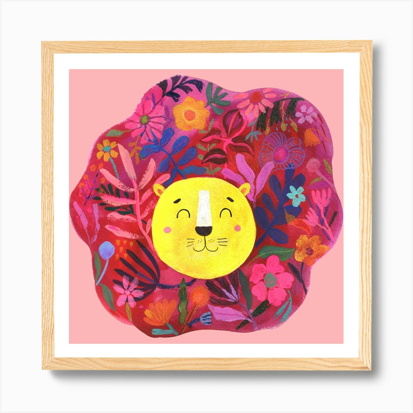 Roar Little Lion Pink Square Art Pr Framed Wall Art Poster Canvas Print Picture