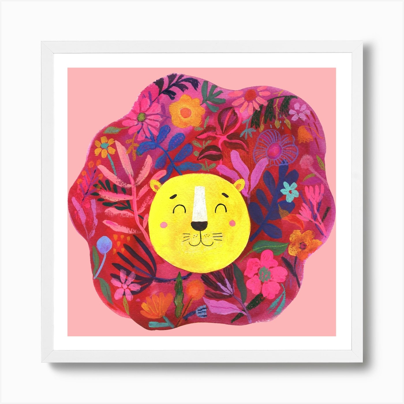 Roar Little Lion Pink Square Art Pr Framed Wall Art Poster Canvas Print Picture