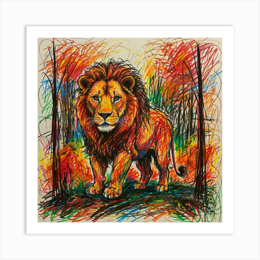 Lion In The Forest Art Print Framed Wall Art Poster Canvas Print Picture