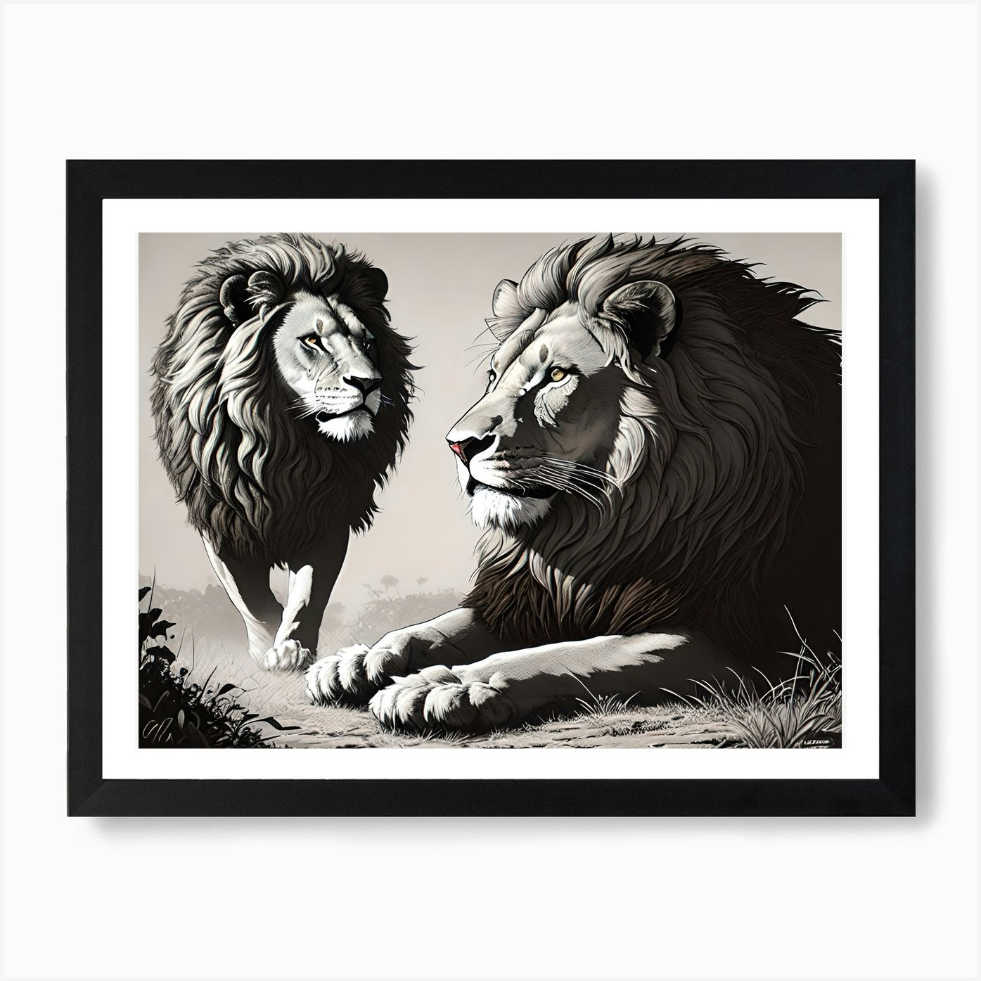 Lions Art Print Framed Wall Art Poster Canvas Print Picture