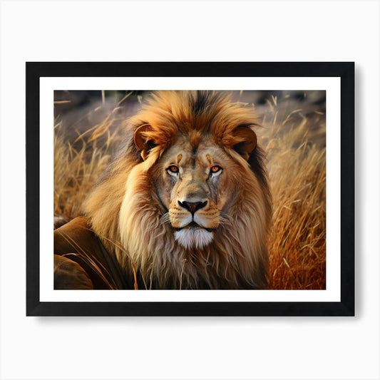 African Lion Close Up Realism 2 Art Framed Wall Art Poster Canvas Print Picture
