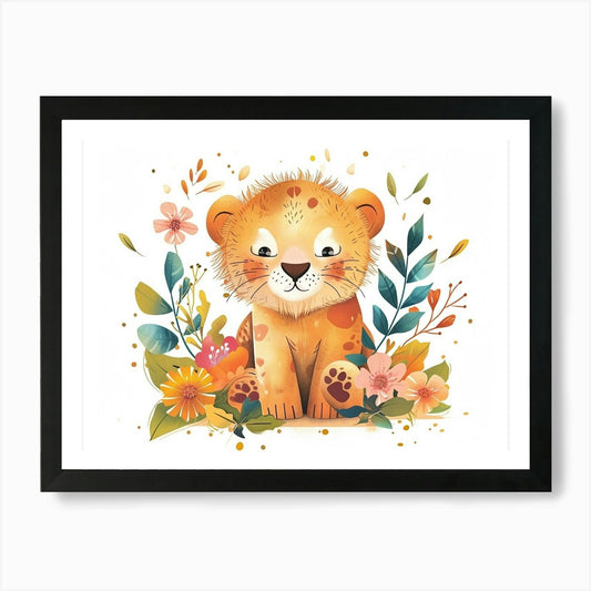 Little Floral Mountain Lion 1 Art P Framed Wall Art Poster Canvas Print Picture