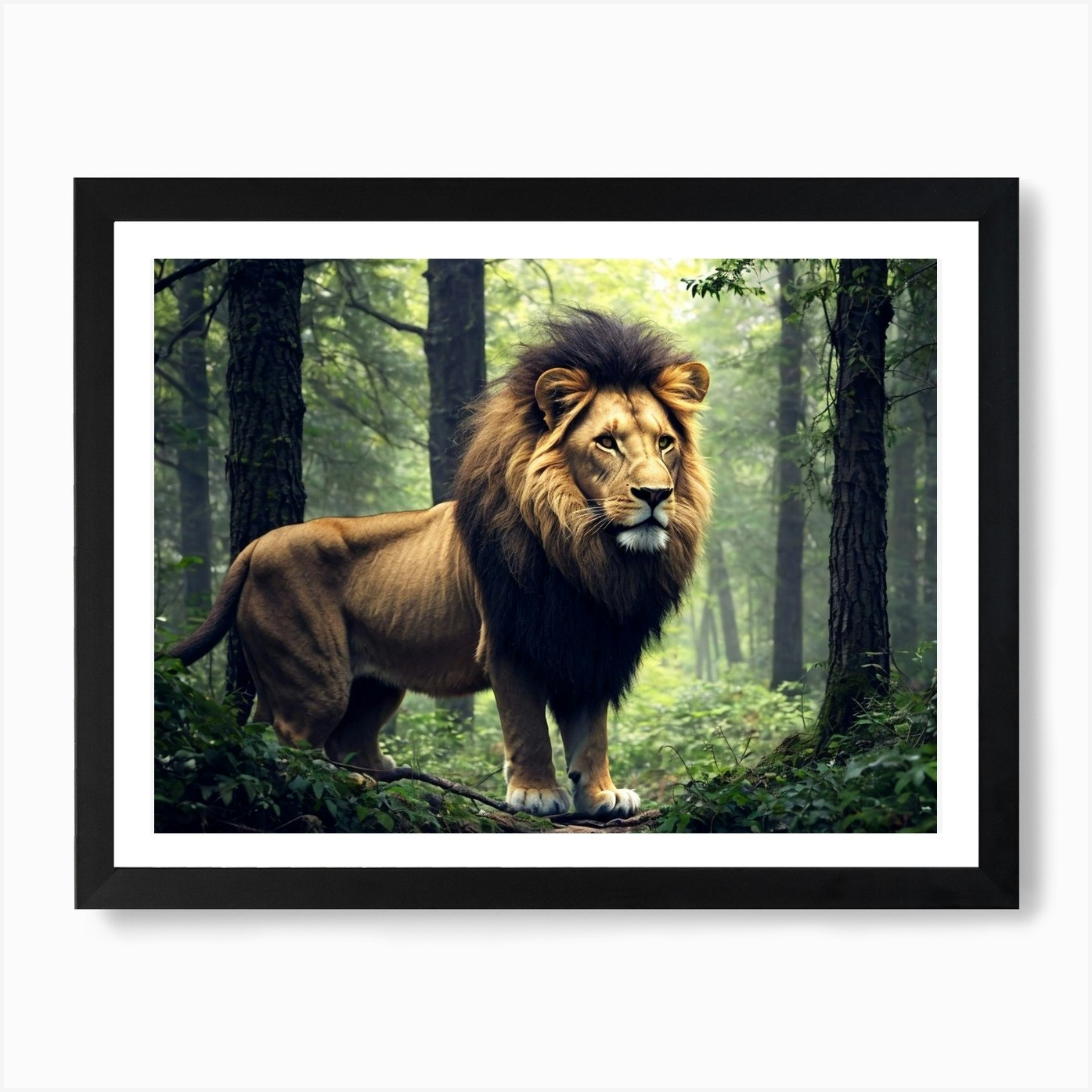 Lion In The Forest Art Print Framed Wall Art Poster Canvas Print Picture