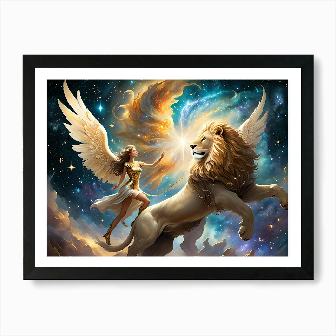 Angel And Lion 1 Art Print Framed Wall Art Poster Canvas Print Picture