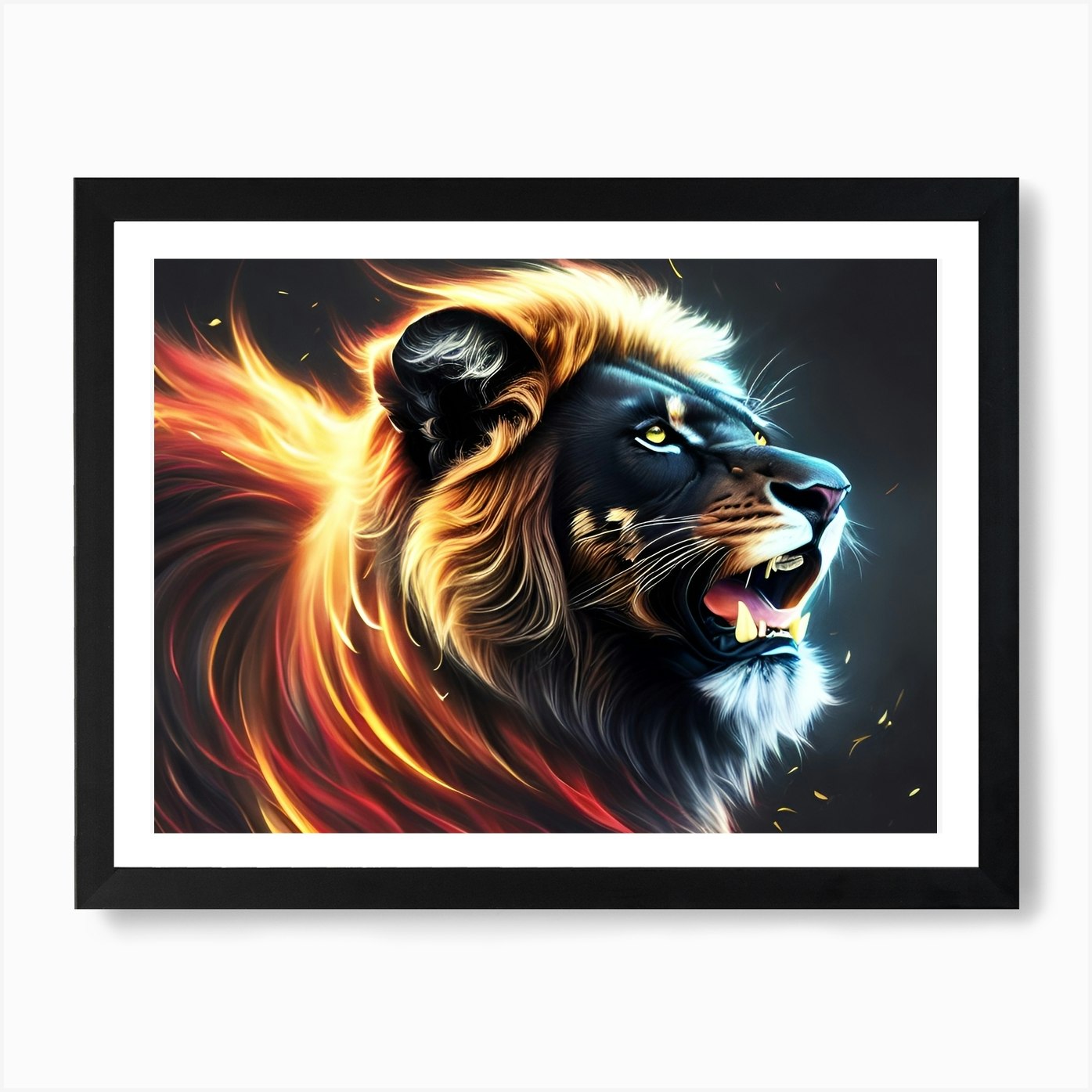 Lion In Flames Art Print Framed Wall Art Poster Canvas Print Picture