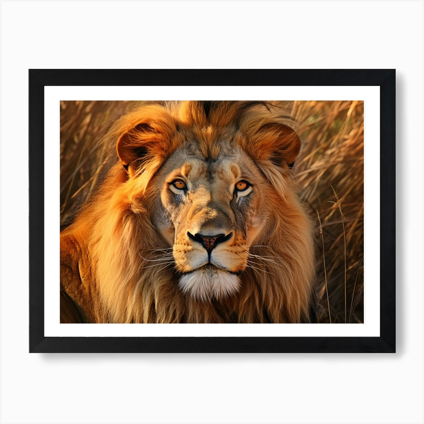 African Lion Close Up Realism 3 Art Framed Wall Art Poster Canvas Print Picture