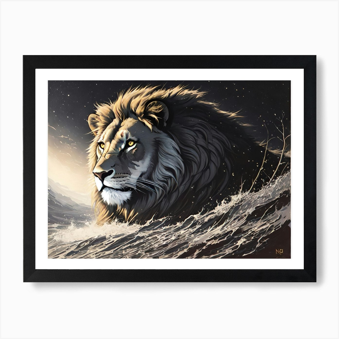 Lion In The Water Art Print Framed Wall Art Poster Canvas Print Picture