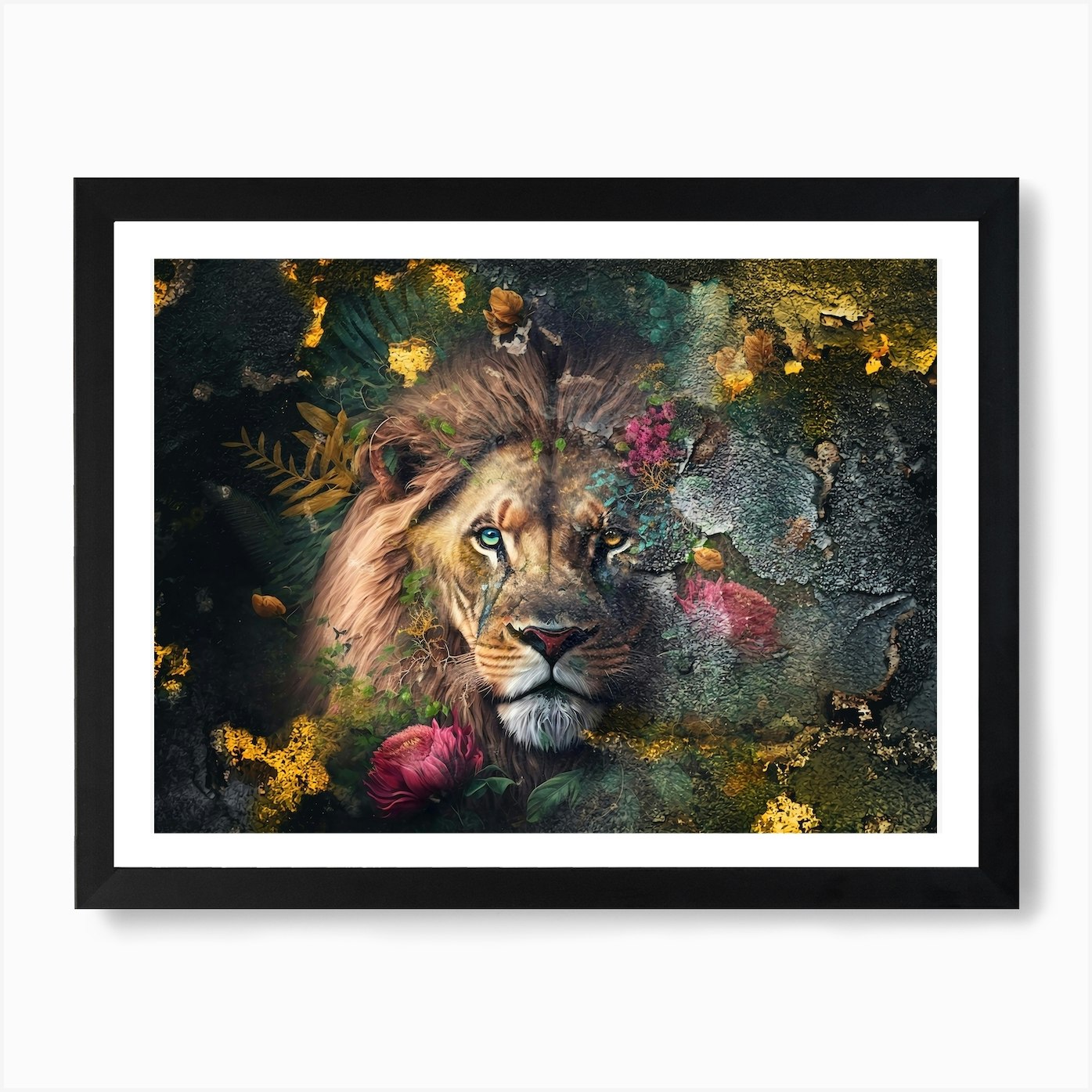 Lion Art Illustration In A Photomon Framed Wall Art Poster Canvas Print Picture