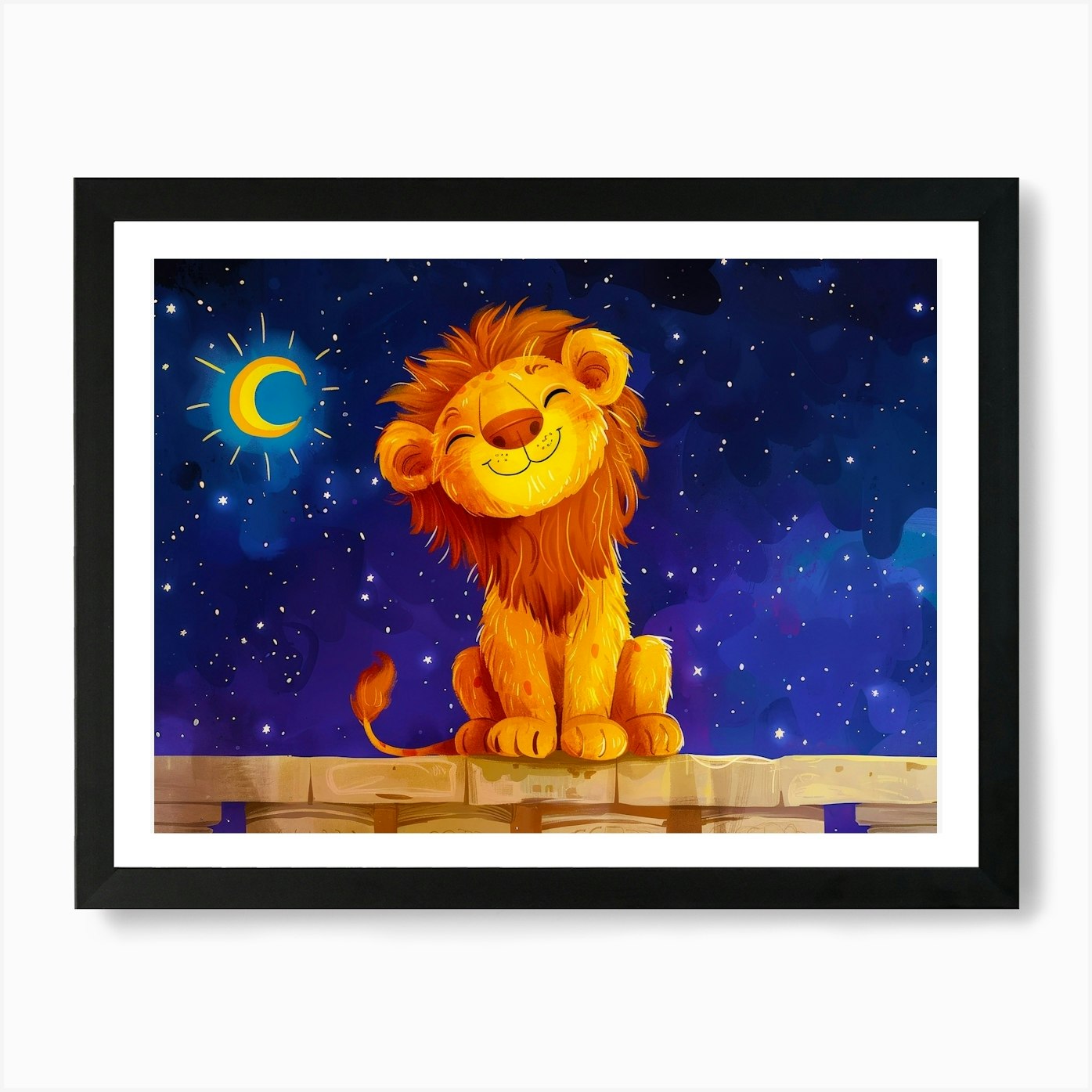 Lion At Night Art Print Framed Wall Art Poster Canvas Print Picture