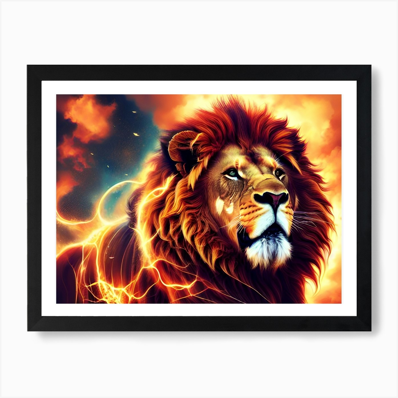 Lion With Lightning Art Print Framed Wall Art Poster Canvas Print Picture