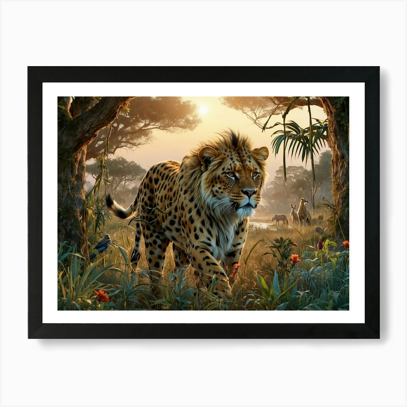 Lion In The Jungle Art Print Framed Wall Art Poster Canvas Print Picture