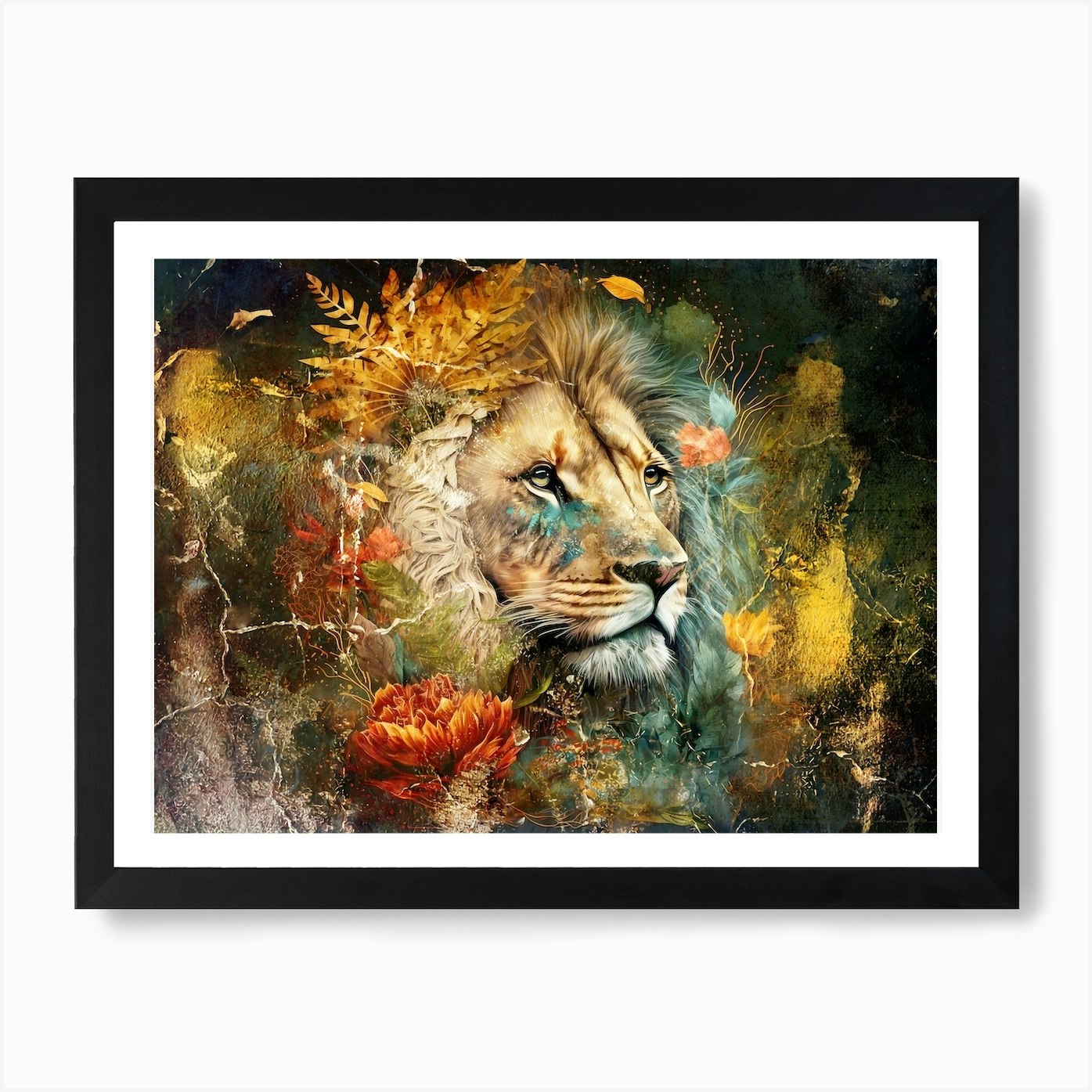 Lion Art Illustration In A Photomon Framed Wall Art Poster Canvas Print Picture