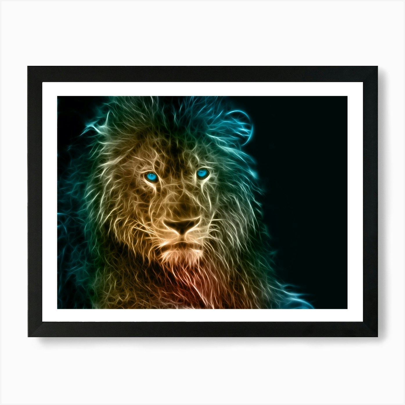 Lion With Blue Eyes Art Print Framed Wall Art Poster Canvas Print Picture
