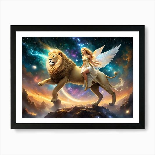 Angel Riding Lion Art Print Framed Wall Art Poster Canvas Print Picture
