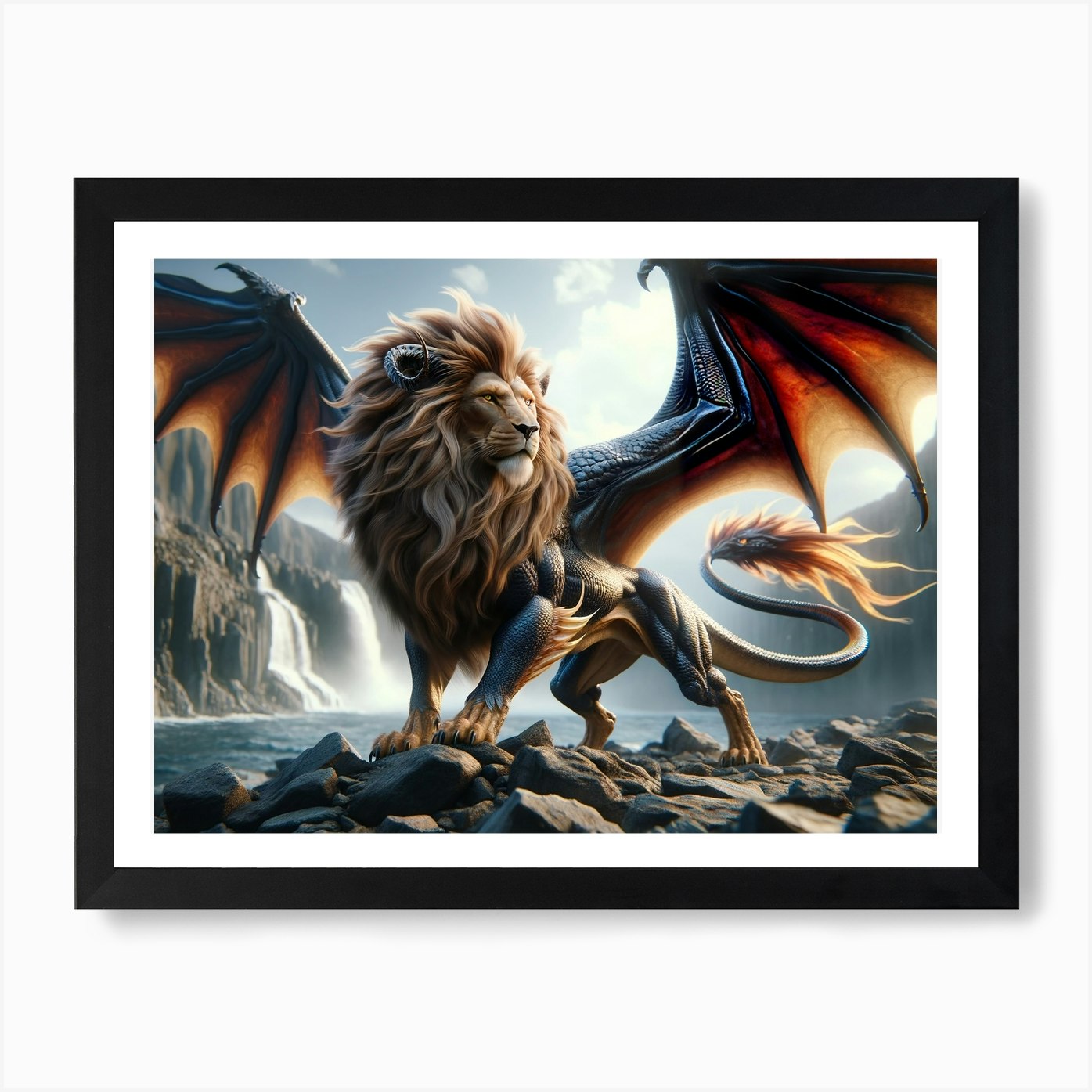 Dragon-Lion Fatasy Art Print Framed Wall Art Poster Canvas Print Picture