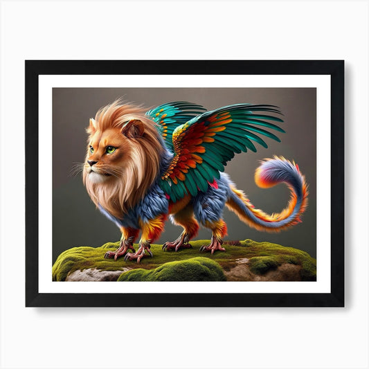 Skyline Prowler Flying-Lion Fantasy Framed Wall Art Poster Canvas Print Picture