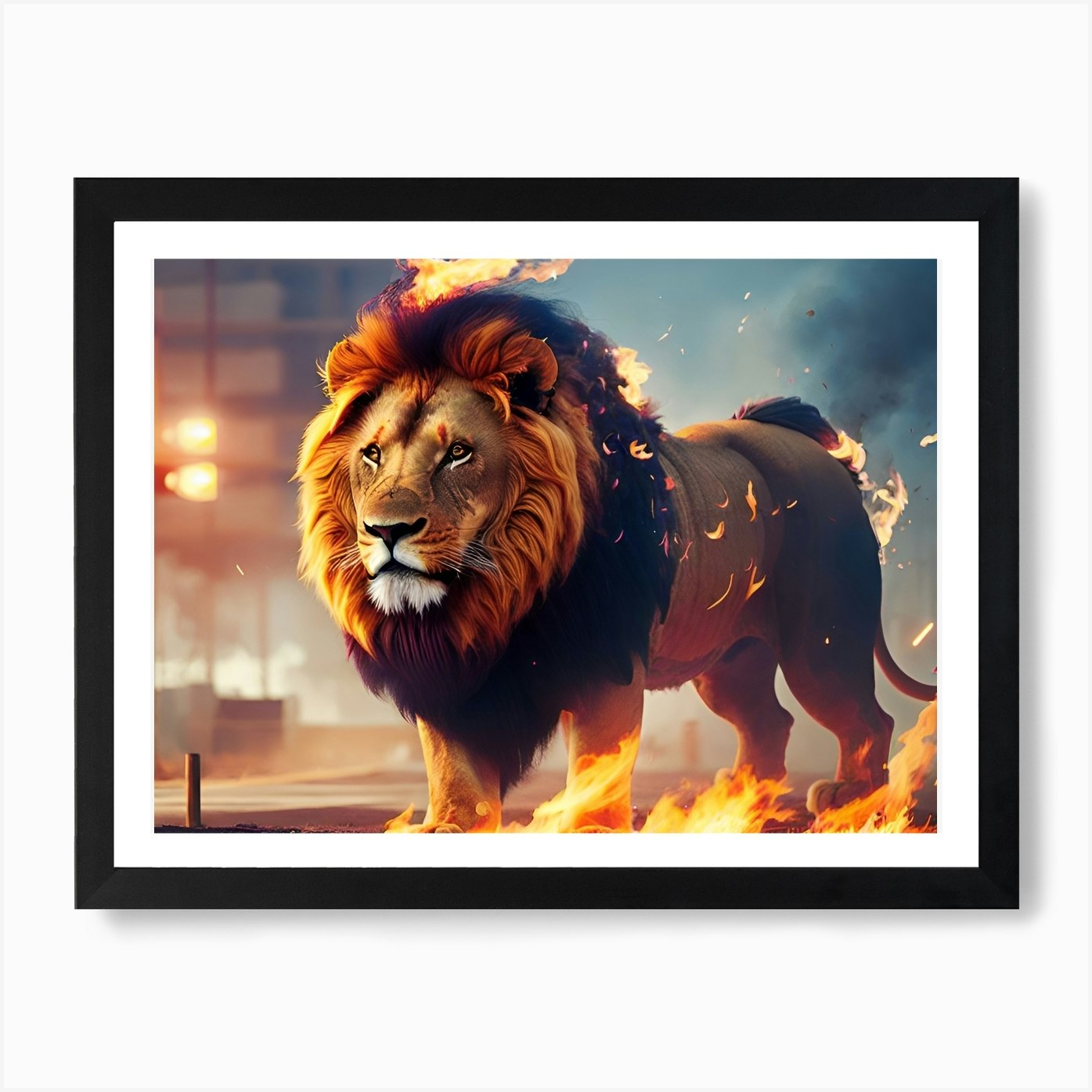Lion On Fire 2 Art Print Framed Wall Art Poster Canvas Print Picture