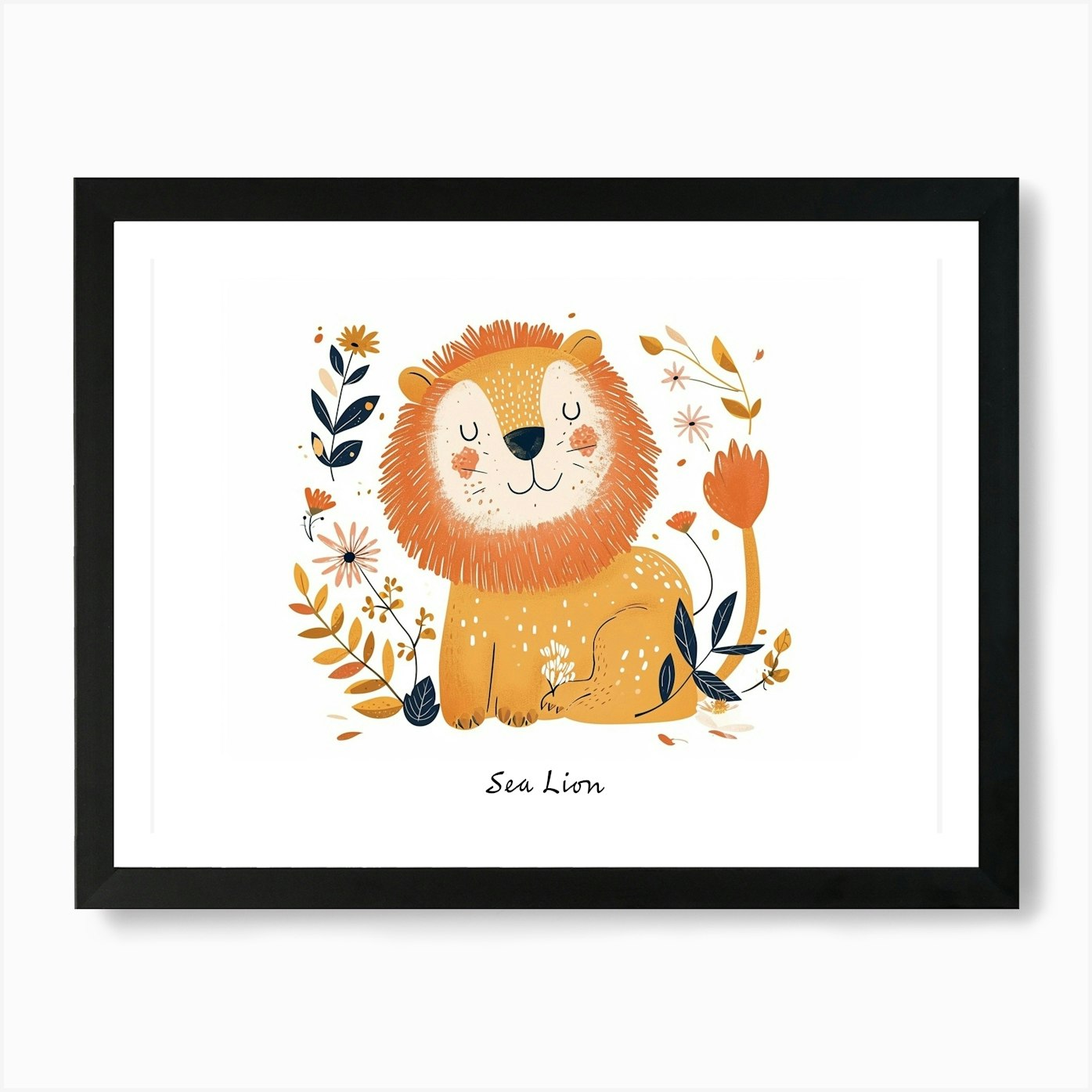 Little Floral Sea Lion 1 Poster Art Framed Wall Art Poster Canvas Print Picture
