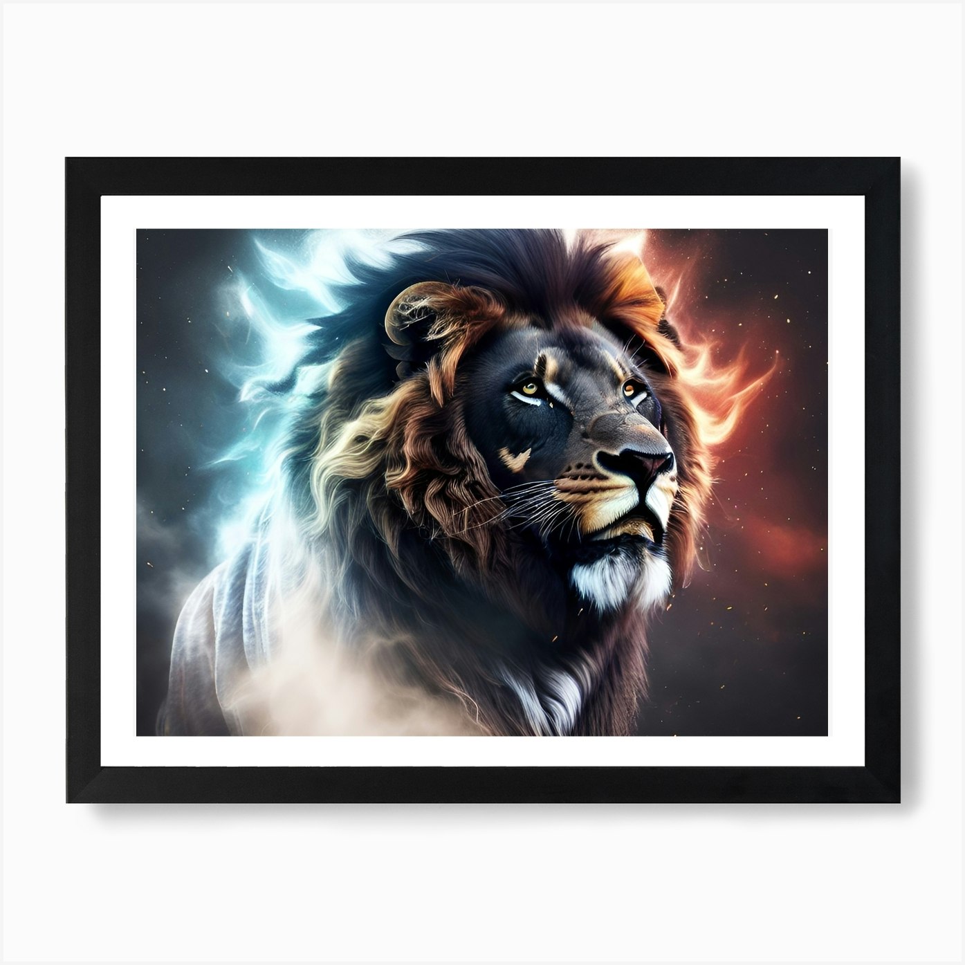 Lion With Fire Art Print Framed Wall Art Poster Canvas Print Picture