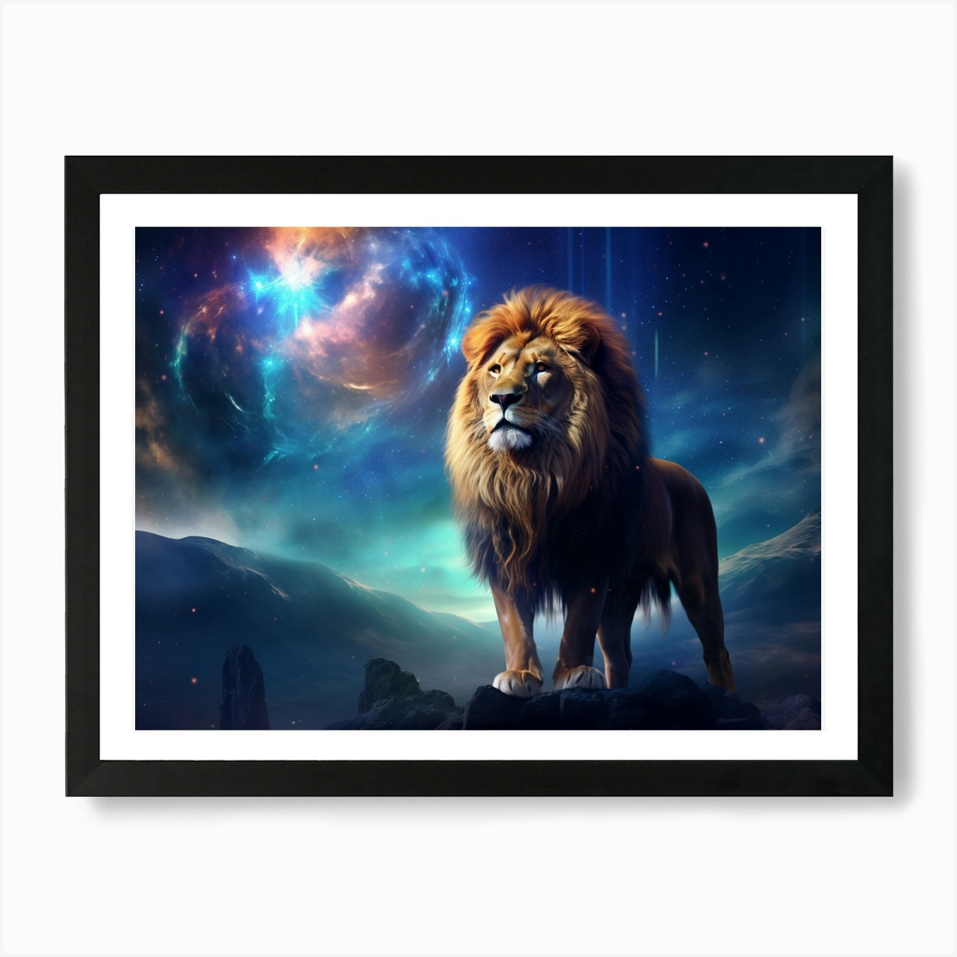 Lion In Space Art Print Framed Wall Art Poster Canvas Print Picture