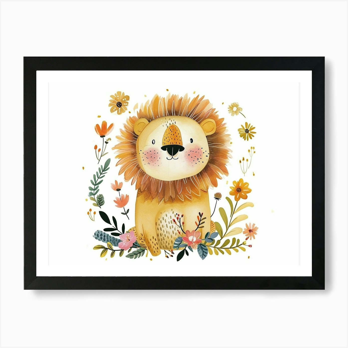 Little Floral Lion 3 Art Print Framed Wall Art Poster Canvas Print Picture