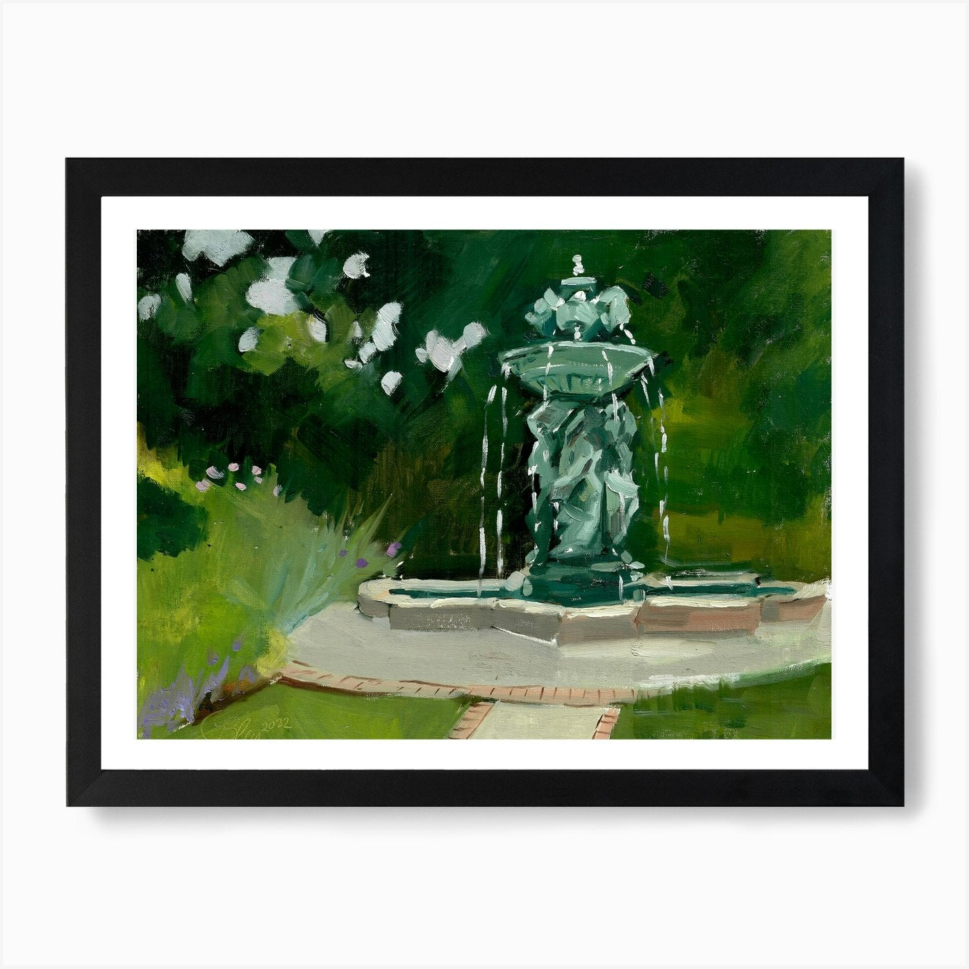 Ladies And Lions Garden Fountain Ar Framed Wall Art Poster Canvas Print Picture