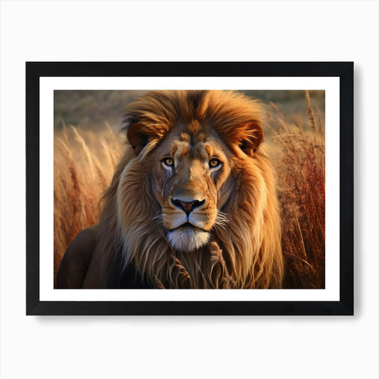 African Lion Close Up Realism 1 Art Framed Wall Art Poster Canvas Print Picture