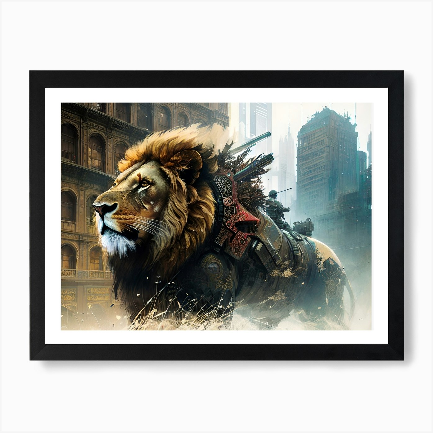 Lion In The City 3 Art Print Framed Wall Art Poster Canvas Print Picture