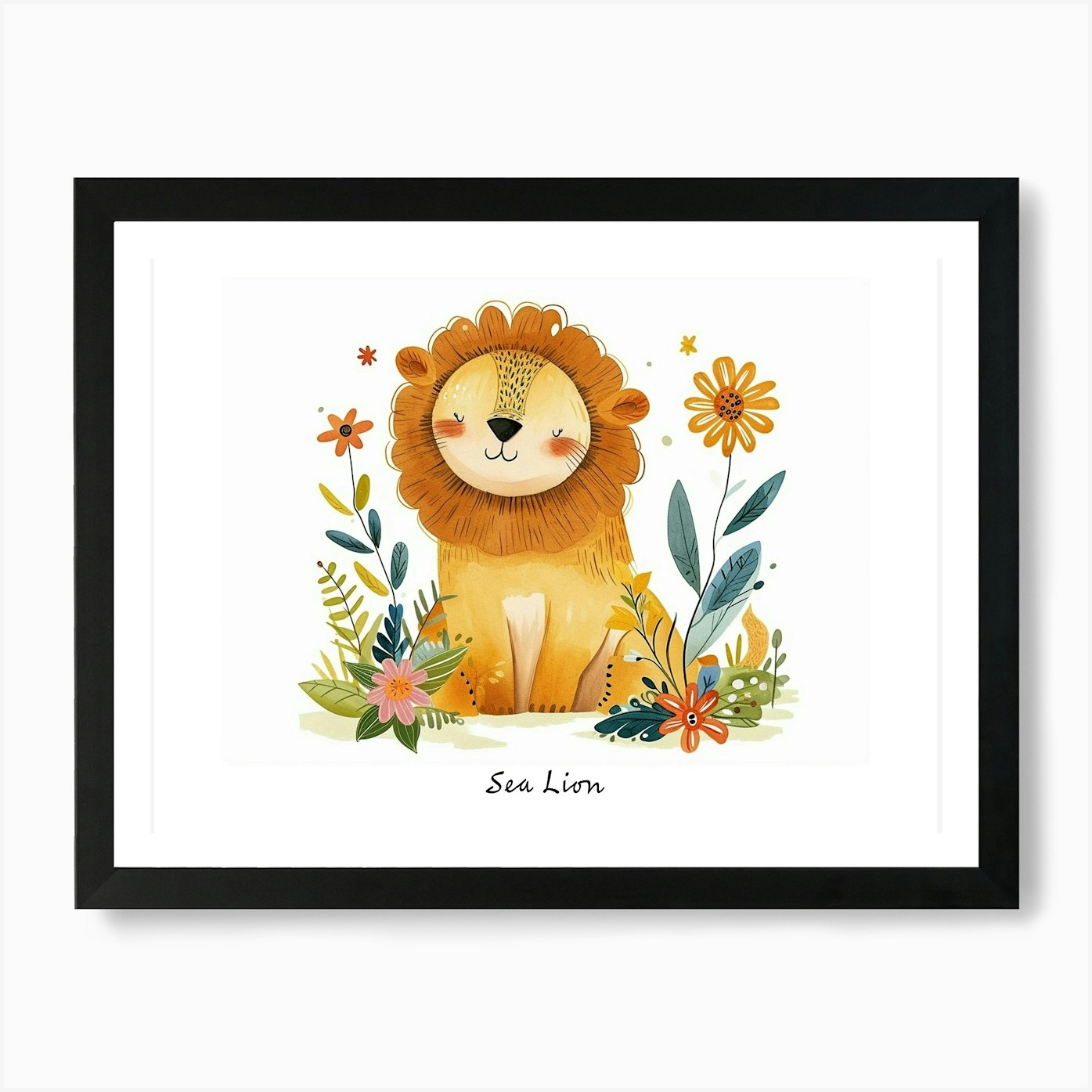 Little Floral Sea Lion 2 Poster Art Framed Wall Art Poster Canvas Print Picture