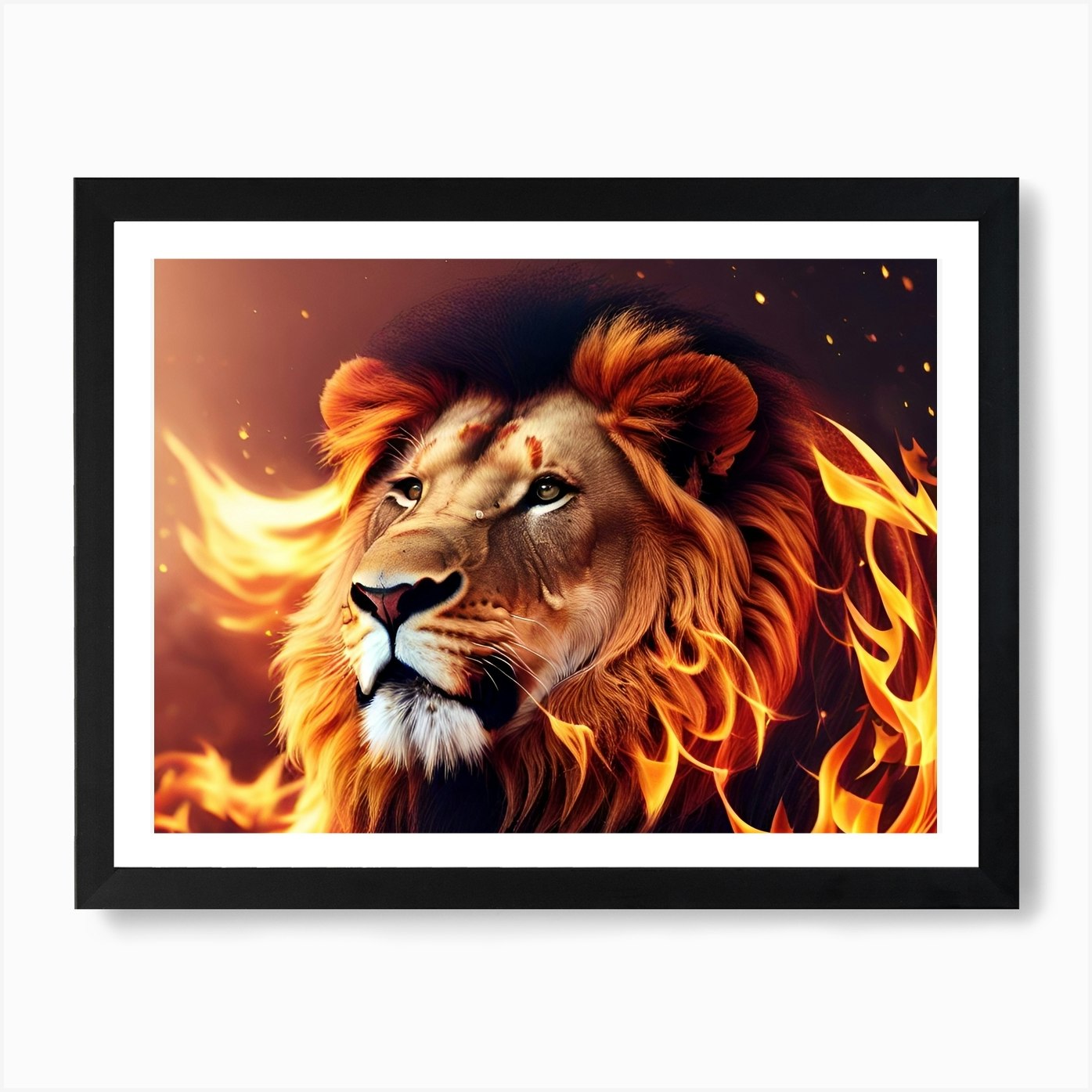 Lion On Fire 1 Art Print Framed Wall Art Poster Canvas Print Picture