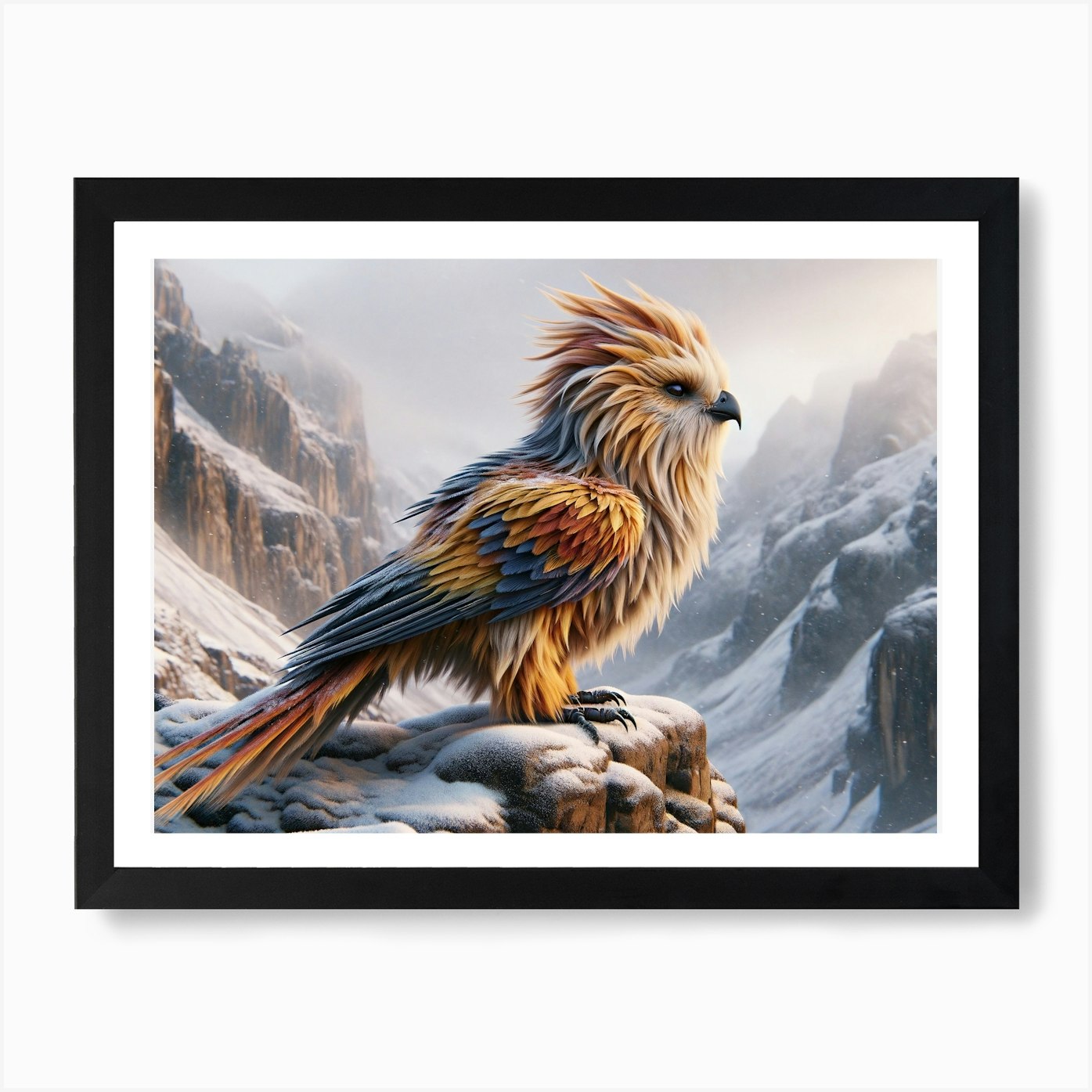 Lion-Bird in Winter Fantasy Art Pri Framed Wall Art Poster Canvas Print Picture