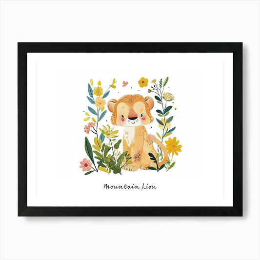 Little Floral Mountain Lion 4 Poste Framed Wall Art Poster Canvas Print Picture