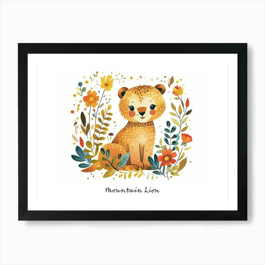 Little Floral Mountain Lion 2 Poste Framed Wall Art Poster Canvas Print Picture
