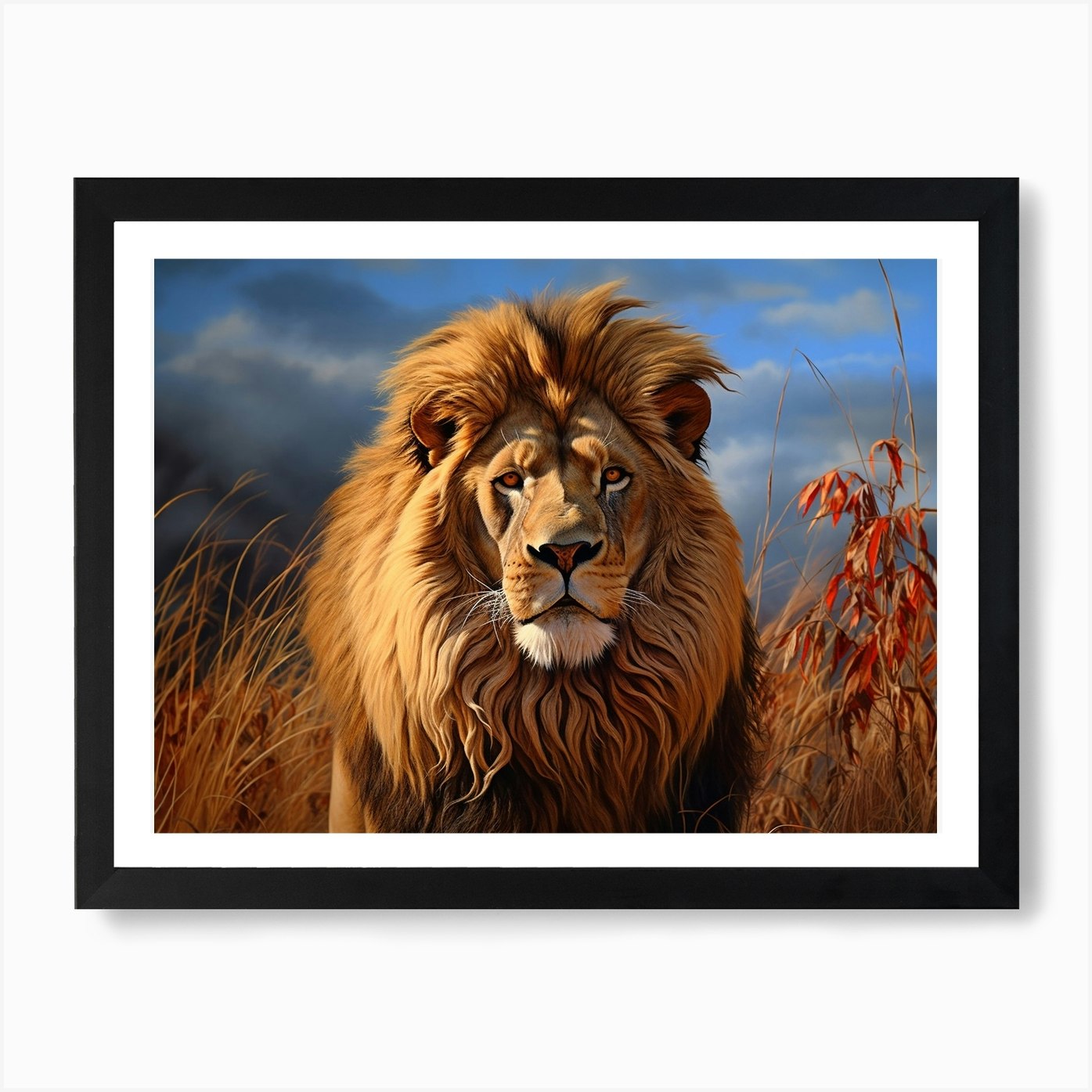 African Lion Close Up Realism 4 Art Framed Wall Art Poster Canvas Print Picture