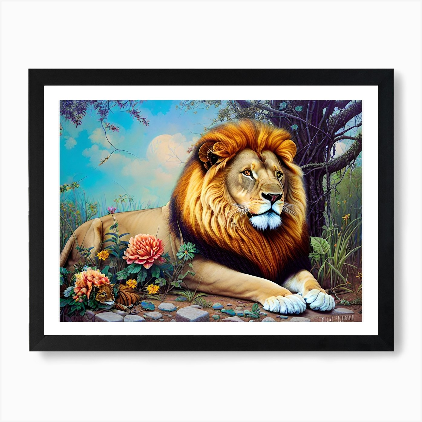 Lion In The Forest 2 Art Print Framed Wall Art Poster Canvas Print Picture