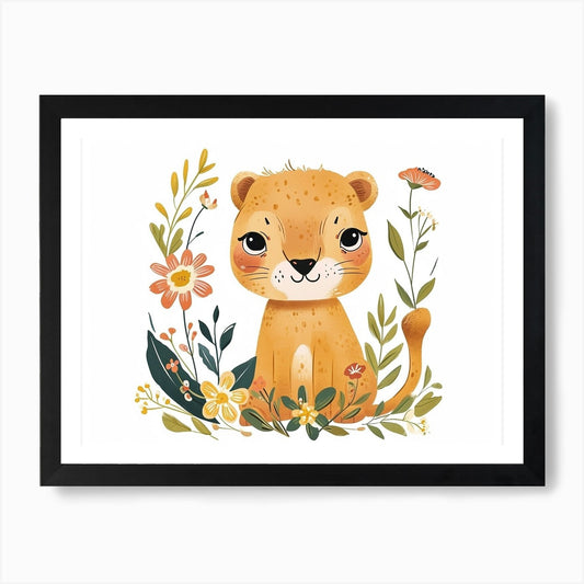 Little Floral Mountain Lion 3 Art P Framed Wall Art Poster Canvas Print Picture