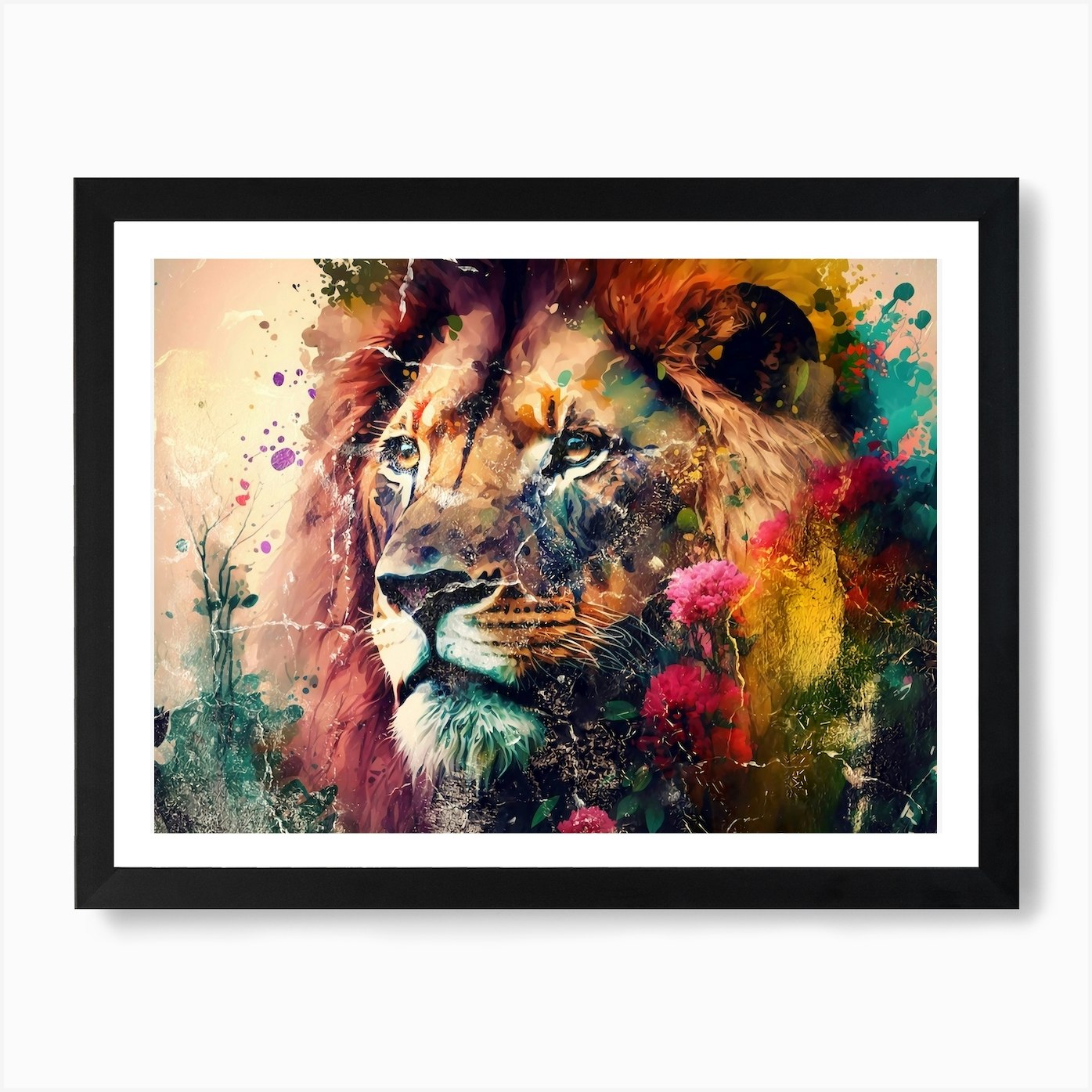 Lion Art Illustration In A Photomon Framed Wall Art Poster Canvas Print Picture