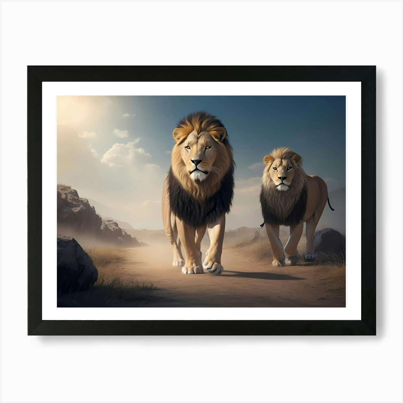 Lions Walking Art Print Framed Wall Art Poster Canvas Print Picture