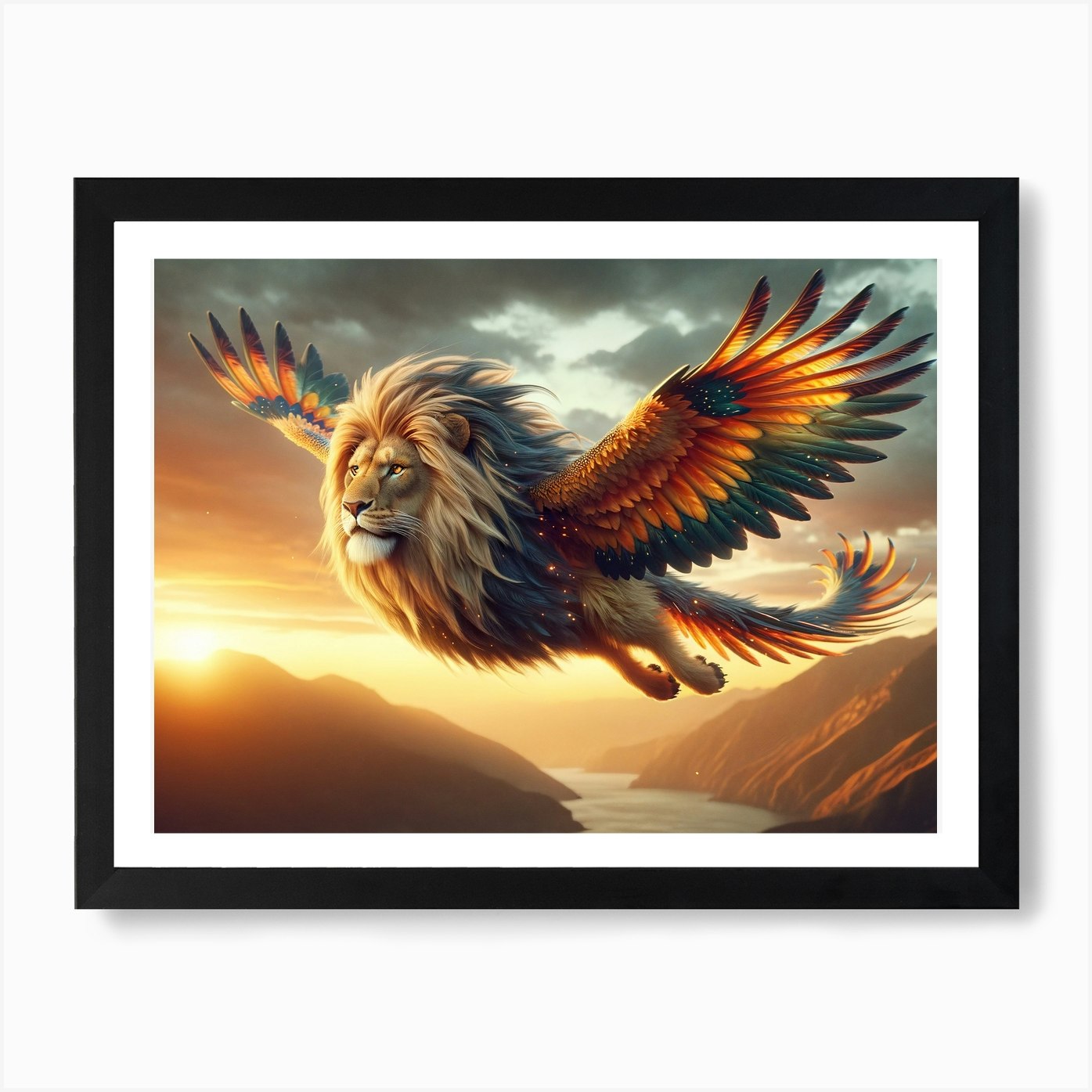 Flying Lion-Bird Fantasy Art Print Framed Wall Art Poster Canvas Print Picture