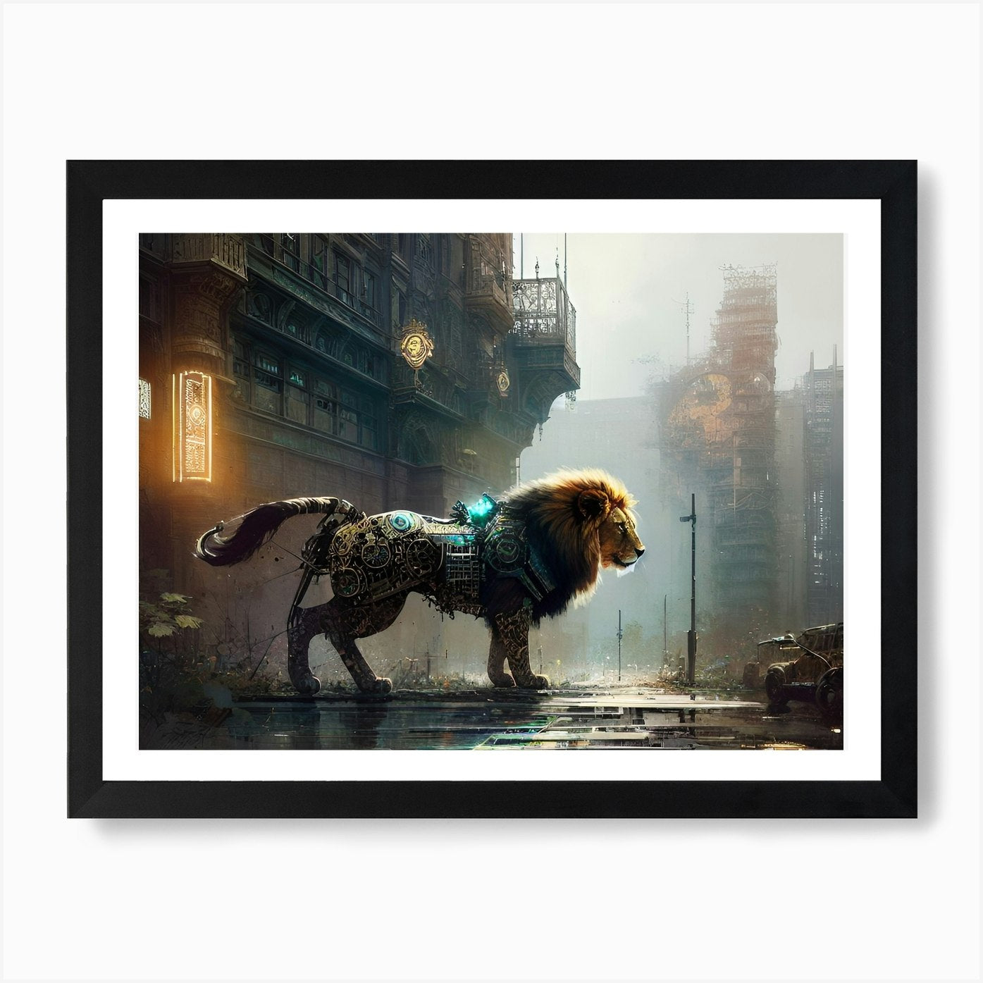 Lion In The City 4 Art Print Framed Wall Art Poster Canvas Print Picture