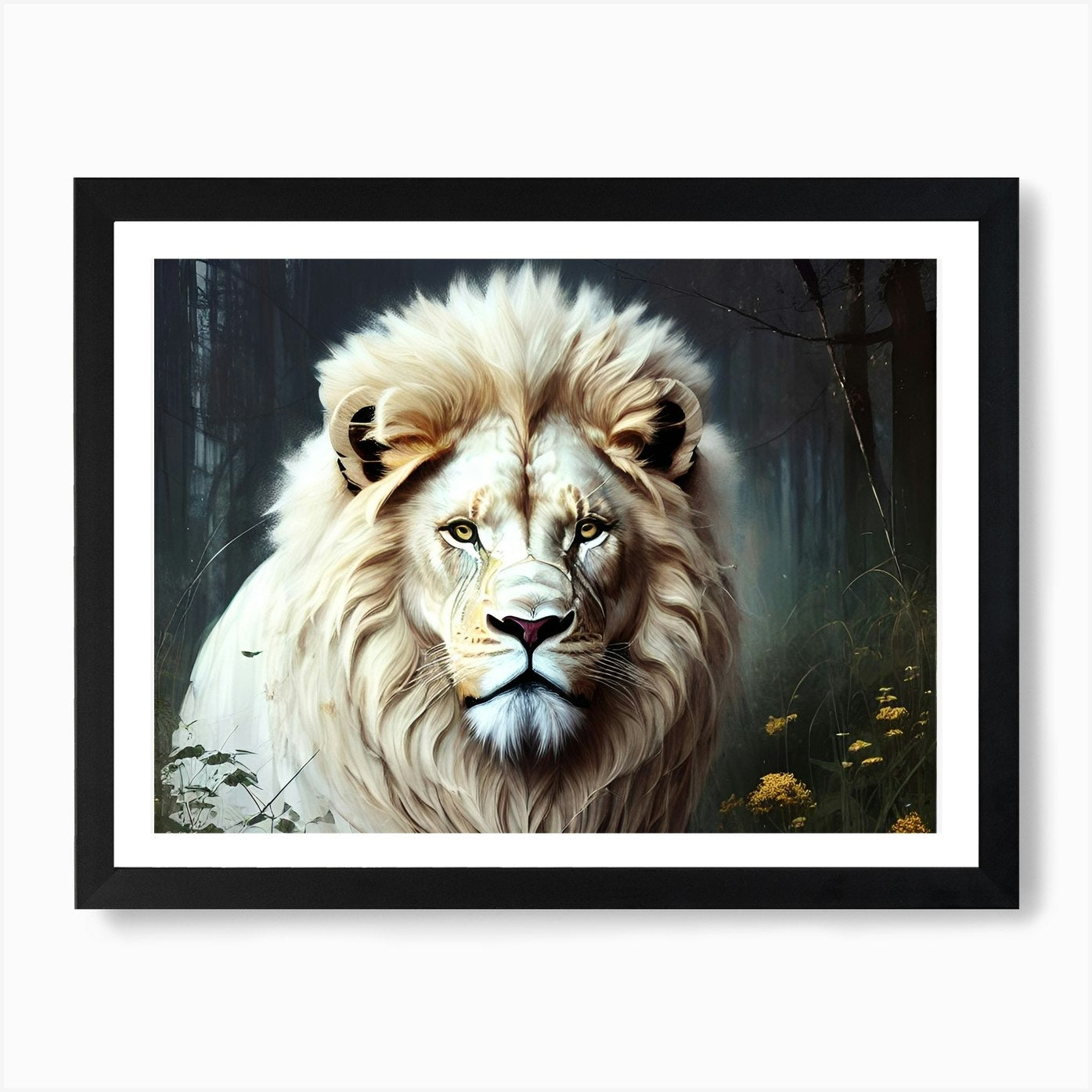 White Lion In The Forest 2 Art Prin Framed Wall Art Poster Canvas Print Picture