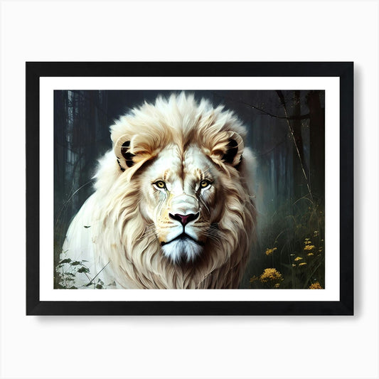 White Lion In The Forest 2 Art Prin Framed Wall Art Poster Canvas Print Picture