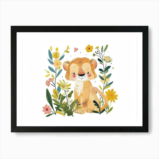 Little Floral Mountain Lion 4 Art P Framed Wall Art Poster Canvas Print Picture
