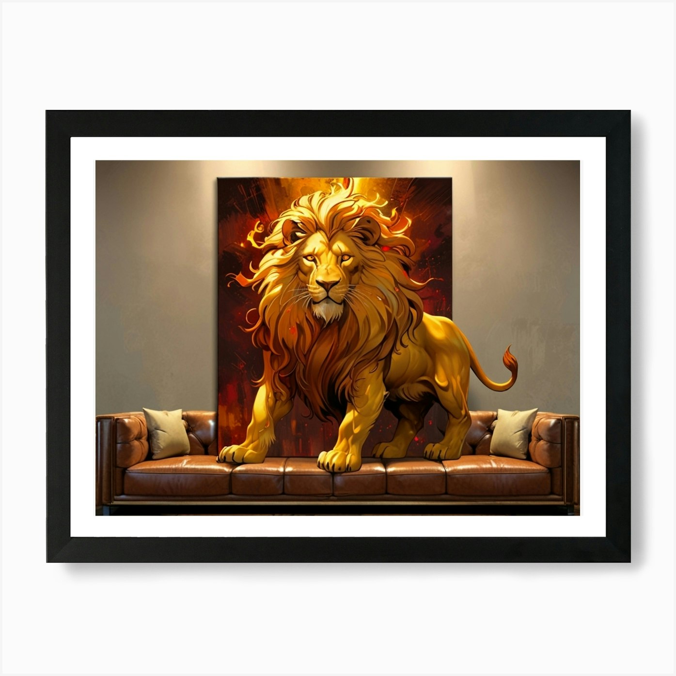Lion In Flames Art Print Framed Wall Art Poster Canvas Print Picture
