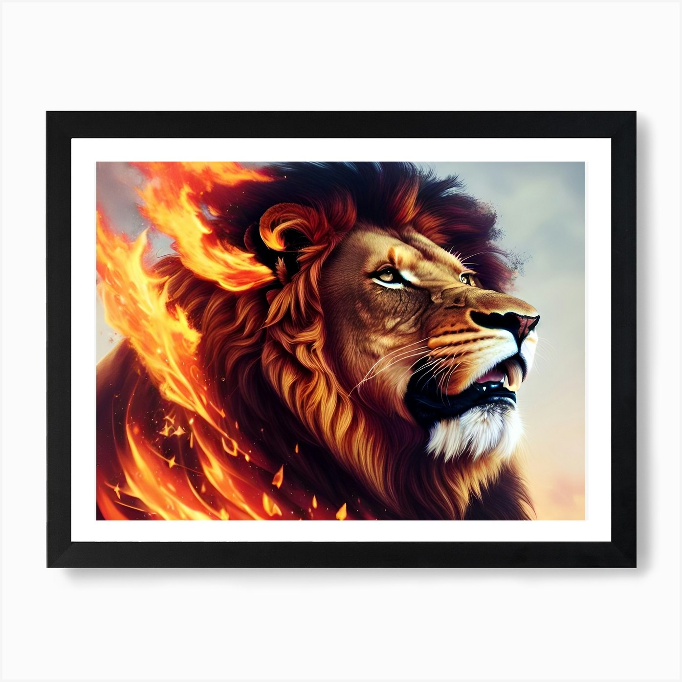 Lion Of Fire Art Print Framed Wall Art Poster Canvas Print Picture