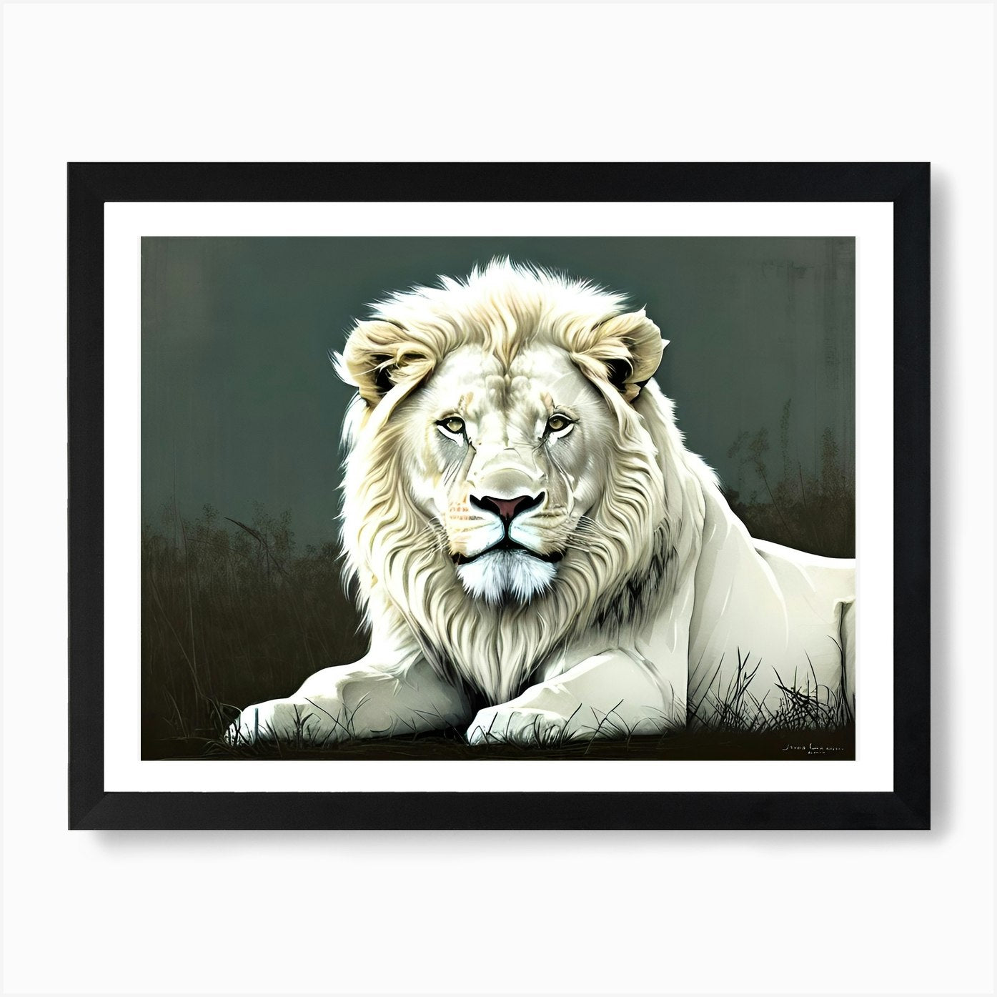 Lion white 1 Art Print Framed Wall Art Poster Canvas Print Picture
